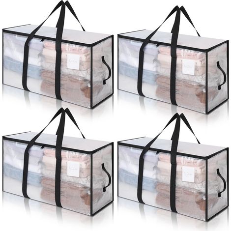 Grand Sac de Rangement Lot de 4 avec Couvercle 94L, Sac de Rangement pour Couette Pliable Imperméable avec Fermeture éclair et poignée pour Déménagement, Camping, Linge de lit, Rangement (1/5)