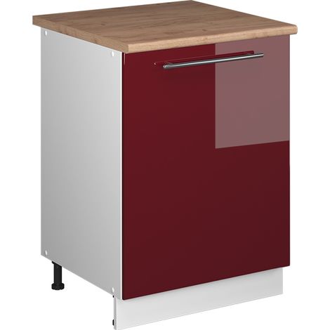Mobiletto base cucina Fame-Line, Bordeaux lucido/Bianco, 60 cm 1 anta con piano di lavoro, Vicco (1/5)