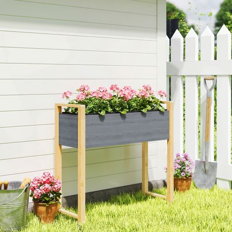 Carré Potager avec pieds Lit de Jardin Surélevé 4 trous de drainage et Tissu non tissé, 98 x 37 x 90 cm, gris (1/5)