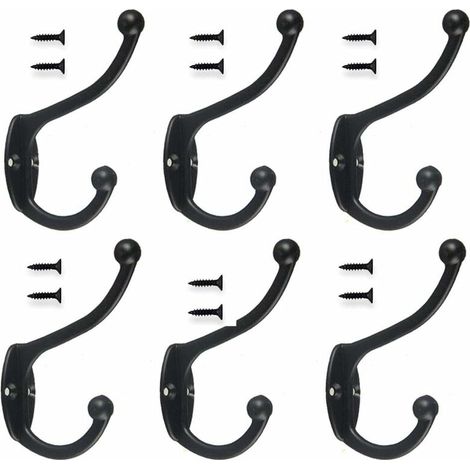 [NEUWERTIG]  6 Stück Retro-Haken, Kleiderhaken, Wandmontage, Vintage-Metall-Türhaken für Badezimmer, Küche, Schlafzimmer, Eingang – Schwarz – INHHUB