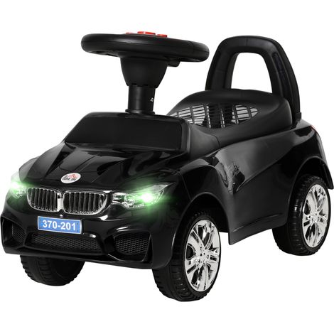 Voiture porteuse enfant avec pousse-poussette siège klaxon phares musique noir 63,5x28x36 cm