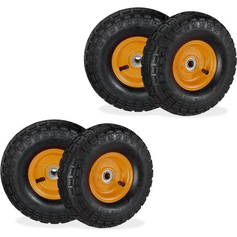 Relaxdays Lot de 4 roues de diable 4.10/3.50-4, pneus de rechange, axe de 16 mm, 136 kg max., 260x85 mm