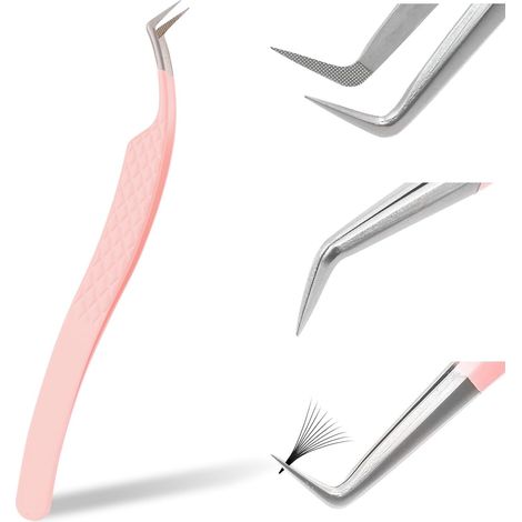 1 Pince Extensions Cils, Acier Inoxydable, Bec Coudé, Finition Précise, Pour Professionnels Et Bricolage
