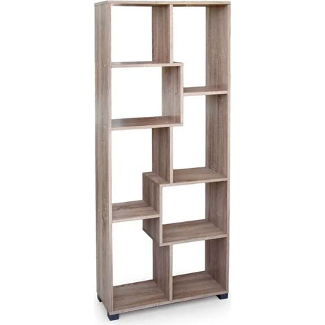 Atena Bücherregal 70 x 24 x 178 cm in natürlichem Eichenholz mit asymmetrischem Design