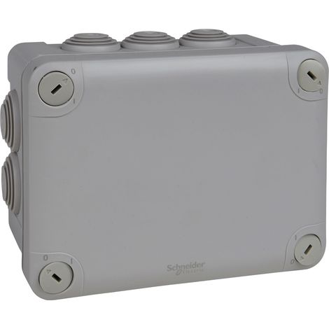 Schneider Electric – Boîte de dérivation IP55 165x125x85 mm – Polypropylène gris clair – 10 entrées jusqu'à 25 mm – Résistance aux chocs IK07