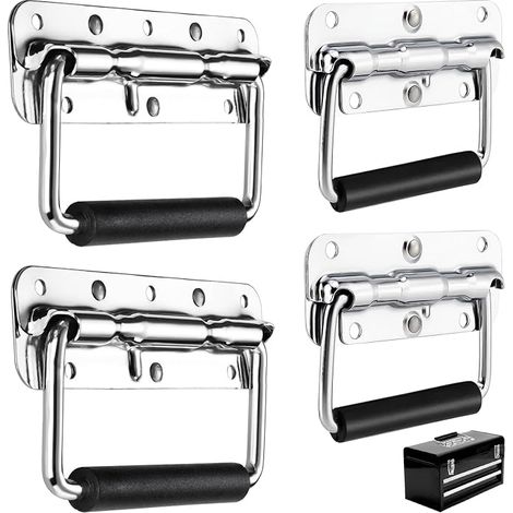 Handle Flight Case, Folding Spring Handles Metal Folding Handle for Speaker Boxes, Toolboxes, Toolbox Door (140 mm, 110 mm) (1/5)