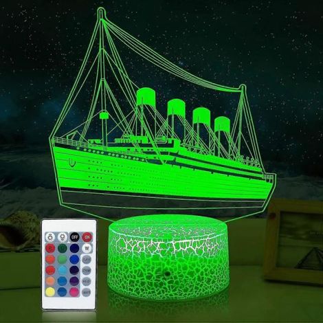 Veilleuse 3D - Maquette Titanic Illusion Optique - Lampe de Chevet LED USB - 7 Couleurs - Base Acrylique ABS - Pour Chambre Enfant - 1 Pièce