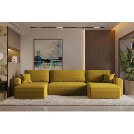 Ecksofa mit schlaffunktion und bettkasten, Sofa U-form, Couch U-form CAPRI Poso Gelb (1/4)
