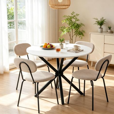 Elegante silla con patas metálicas delgadas, silla auxiliar, silla de comedor con asiento y respaldo tapizados (solo con 4 sillas). (1/5)