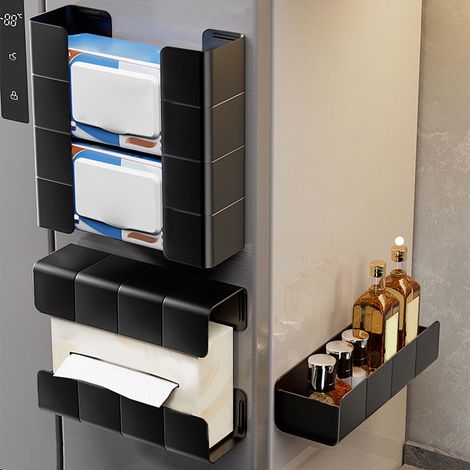 2-teiliges magnetisches Gewürzregal für den Kühlschrank, Schwarz, Aufbewahrungsorganizer für die Küche