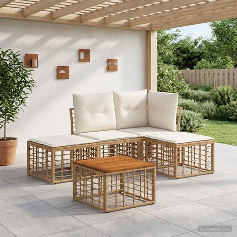vidaXL Set di divani da esterno 5 pz Naturale e Bianco Crema (1/5)