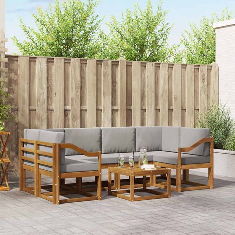 vidaXL Outdoor-Sofagarnitur mit Kissen 7 pcs Natürlich und Hellgrau (1/5)