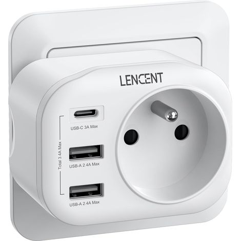 Prise USB Secteur Chargeur 4 en 1 avec 1 Prise  1 Type C et 2 USB Multiprise Un Mini pour Chambre Cuisine Bureau 4000W Compatible avec Phone (1/5)