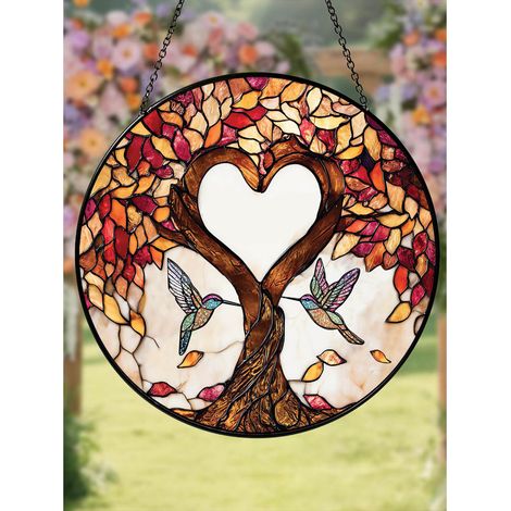 Attrape-soleil en vitrail 16cm Arbre de Vie pour amoureux de colibris (1/5)