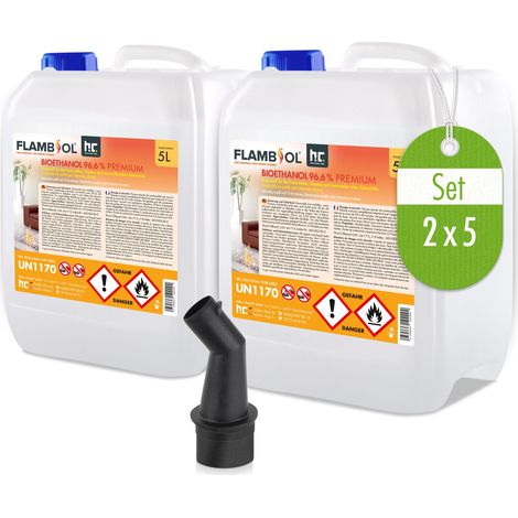 Höfer Chemie Gmbh – Lot de 2 bidons de 5L de bioéthanol 96,6% – Combustible premium pour cheminées à éthanol – Brûle sans odeur ni résidus