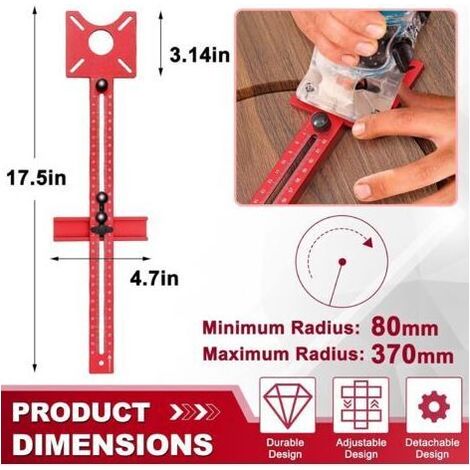 4-in-1 Kreisschneidvorrichtung aus Aluminiumlegierung, verstellbare Kreisschneidführung, Schrankbeschläge, multifunktionale Vorrichtung, geeignet für die Holzbearbeitung (1/3)