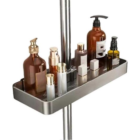 Support mural pour pommeau de douche avec porte-shampoing intégré, sans perçage. (1/5)