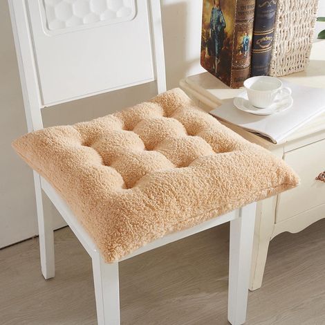 Coussin de siège épais en peluche, coussin chaud en polaire d'agneau, tabouret surélevé pour yoga, bureau, maison, café, méditation (45 x 45 cm, carré kaki) - Lot de 4 (1/3)