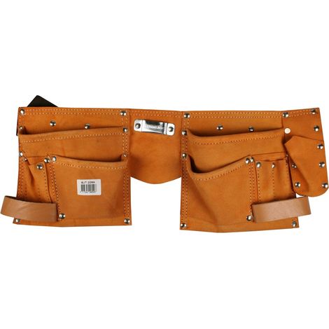 Tablier porte-outils en cuir, 10 poches, sangle en nylon réglable, ceinture de travail robuste (1/4)