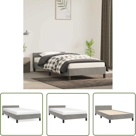 Lit adulte pour 1 personnes avec tête de lit, Structure de lit, Assemblage Facile, Gris clair 80x200 cm Velours OIB5095E (1/5)
