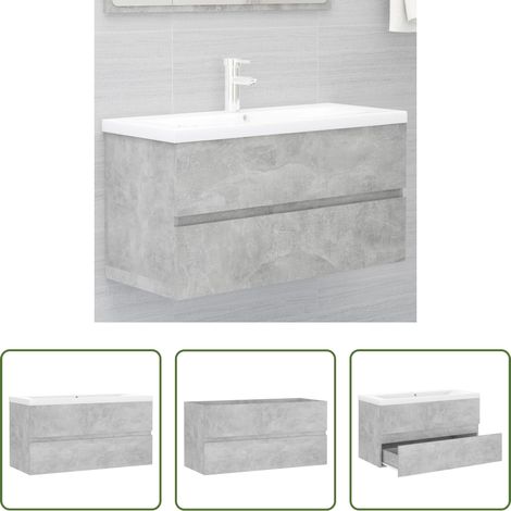 vidaXL Rangement salle de bain - Armoire d'évier et lavabo intégré Gris béton Bois d'ingénierie (1/5)