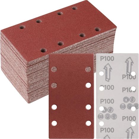 50 Pièces Papier a Poncer, 93 X 185mm Feuilles Abrasives 100 Grains Abrasives Papier pour Ponceuse Vibrante Polir et Enlever La Rouille (1/5)