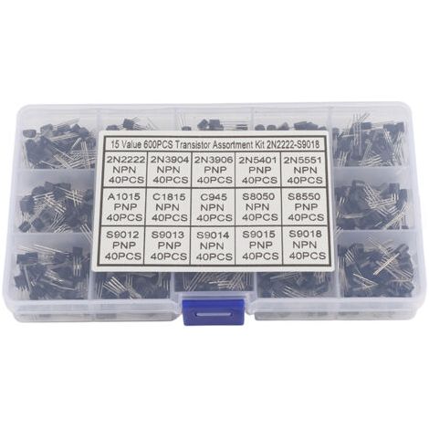 Kit de 600 transistors TO-92 de 15 types différents, assortiment varié.