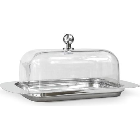 Beurrier en acier inoxydable avec couvercle, idéal pour les cuisines, les maisons et les restaurants. Peut servir de beurrier ou de plat à dessert (couvercle transparent).