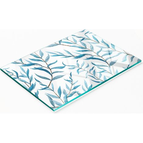 Tabla de servir de cocina de vidrio templado con diseño de hojas, 80x52 cm. (1/5)