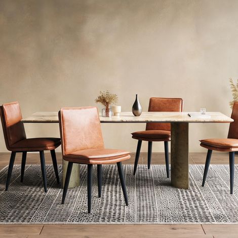Lot de 4 chaises de salle à manger en simili cuir marron en PU (1/5)