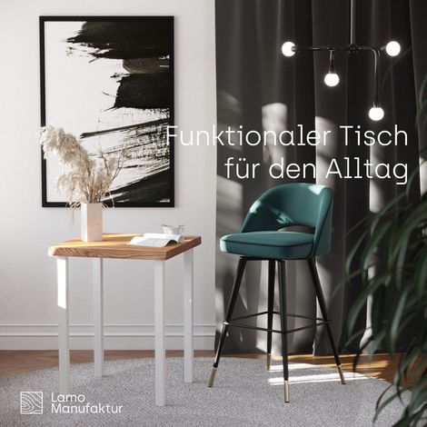 LAMO Manufaktur Table haute de bar ou bistrot, table è manger pour le salon 60x60x76 cm (long. x larg. x haut.), Classic, Frène Naturel / Blanc, LBB-01-A-002-9016Cl (1/5)