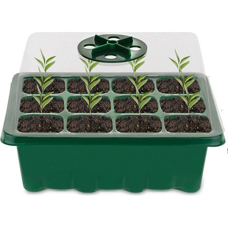 Bac à semis, Germination à 12 cellules Serre Interieur Plateaux de Culture, Serre Intérieure Pépinière Boîte Propagateur Jardin, Bac Culture avec Couvercle et Ventilation (1/5)