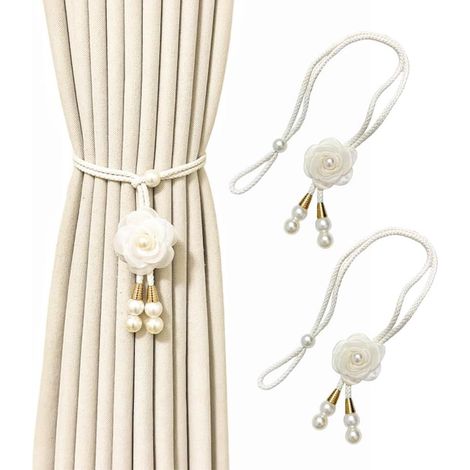 Lot de 2 embrasses pour rideaux couleur ivoire cordons et fixations pour tentures accessoires de décoration intérieure (1/5)