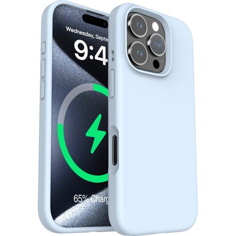 Coque magnétique en silicone liquide pour iPhone (Bleu ciel, iPhone 13 Pro), couleur unie.