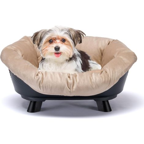Panier Chien et Chat avec Coussin, Canapé pour Chiens et Chats, Corbeille en Plastique, Lavable, Respirant Antidérapant, 64 x 48 x h 29,5 cm, Noir (1/5)