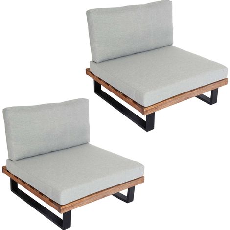 Set di 2 sedie a sdraio da giardino in legno di acacia marrone chiaro e alluminio con cuscini grigio chiaro 040009399