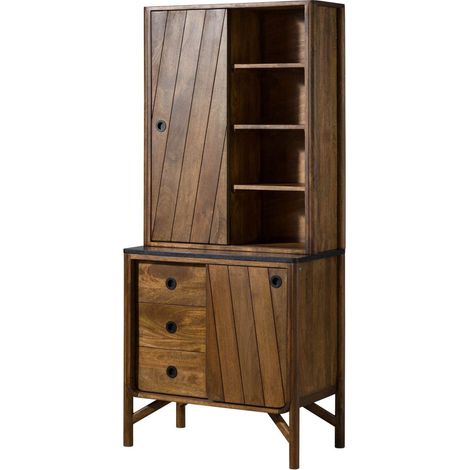 Credenza in legno di Mango 80x45x180 marrone oliato / granito scuro LOS ANGELES 104