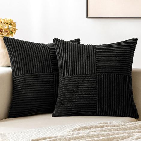 Corduroy solid color patchwork combination home decor pillowcase, cushion cover, seat cushion cover -- Black -- 4545cm