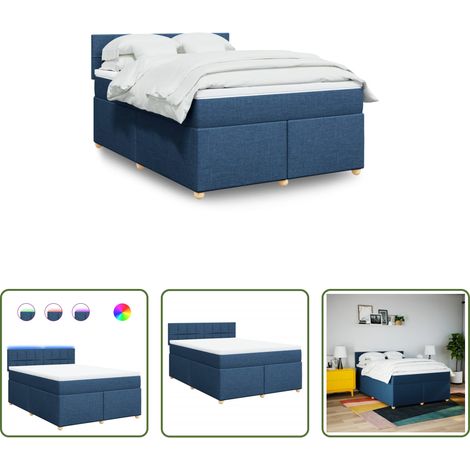 vidaXL LED-Beleuchtung - Boxspringbett mit Matratze Blau 140x200 cm Stoff (1/5)