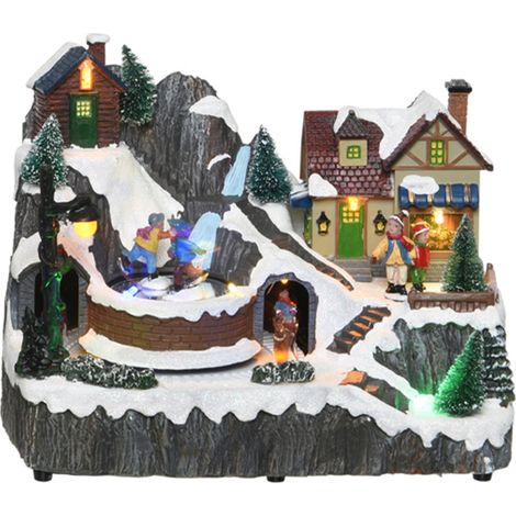 Scena animata a Led Paesaggio di montagna con Casa di Bambini, decorazione da 23 cm