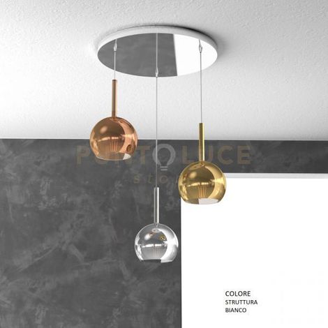 SOSP. BIANCO TONDA 3 LUCI VETRI TUTTI PICCOLO (1X CROMO 1X ORO 1X RAME) 1155BI-S3 TP-MC