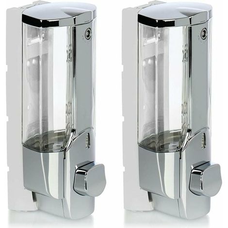 Distributeur de Savon 2X pour Montage Mural - Distributeur de Savon Mural, Rechargeable - Distributeur de Savon pour Gel Douche et shampoing (chromé) (1/5)