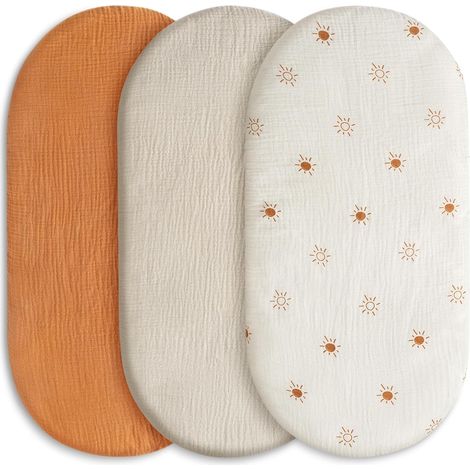 Playpen Fitted Sheet Set of 3 100% Cotton Muslin Soft Universal Fitted Sheets for Strollers Baby Shower Gift (Solar) (1/5)