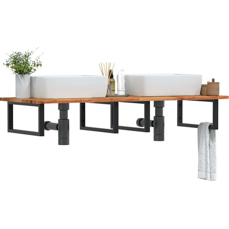 vidaXL Étagère de vasque murale acier et bois massif d'acacia (1/5)