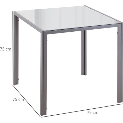 Table carrée en verre trempé, design moderne épuré, pour 4 personnes, idéale pour cuisine ou salon, grise, plateau transparent résistant et structure stable (1/5)