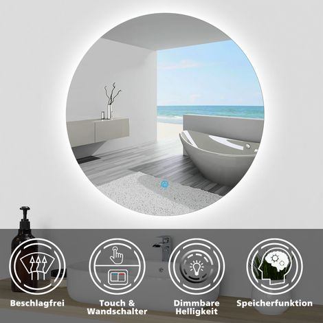 Badspiegel LED Rund Touch Beleuchtung Wandspiegel Badezimmerspiegel Beschlagfrei weies Licht 80cm (1/5)