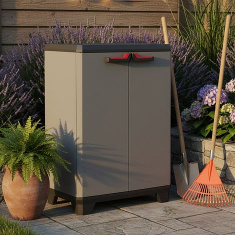 Dmora - Armario exterior Pisticci, Mueble para exteriores, Mueble de jardín multiusos, Contenedor para balcón o garaje, Made in Italy, 68x39 h90 cm, Gris (1/5)