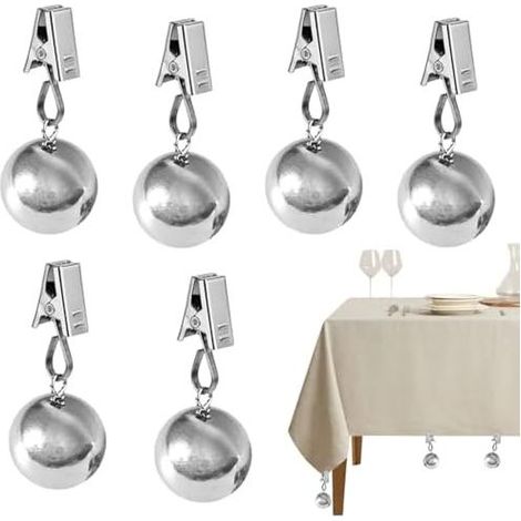 Tischdeckenbeschwerer, 6er-Set, stabile Tischdeckenbeschwerer, extra schwere Edelstahlkugeln, Edelstahlkugeln mit Klemmen, geeignet für Tischdecken und Picknicktische (1/5)
