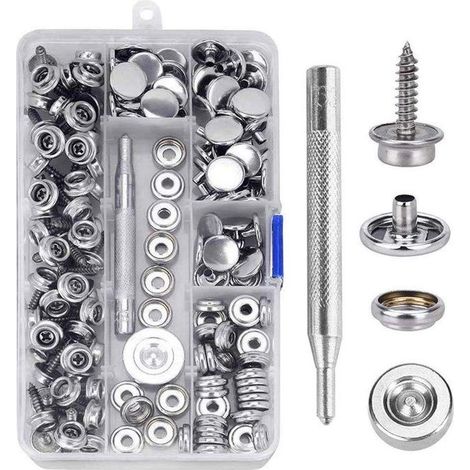 Boutons-pression, 150 pièces, boutons à vis en acier inoxydable, lot de 15 boutons-pression métalliques de 15 mm avec 2 ou (1/5)