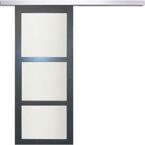 Puerta corredera Blakeria gris antracita con cristal H204 x L73 cm, riel de aluminio GD MENUISERIES